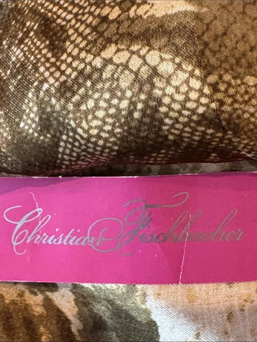 NWT Christian Fischbacher Silk Animal Print Oblong Scarf Wrap Olive Cream OS